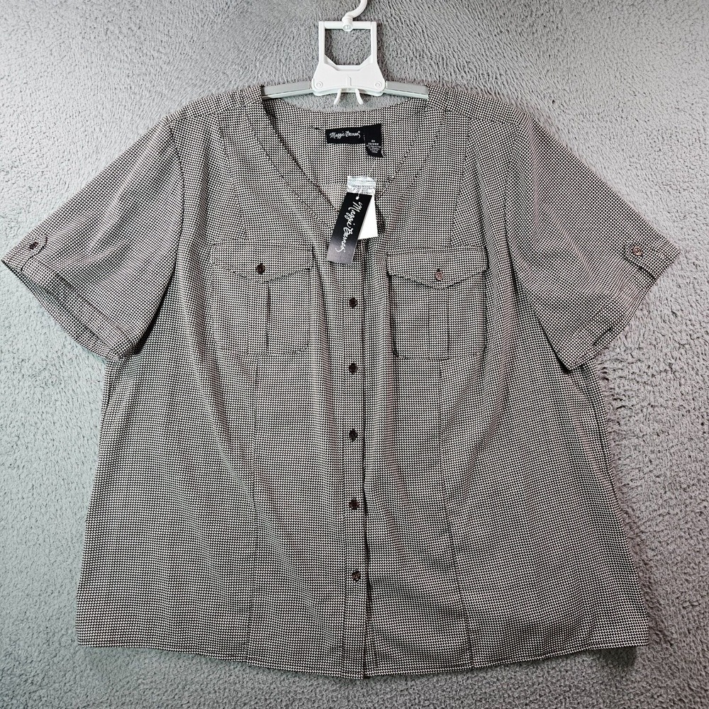 NWT Maggie Barnes Tunic Shirt Top Women 2X 22 24 Button Short Sleeve White Brown